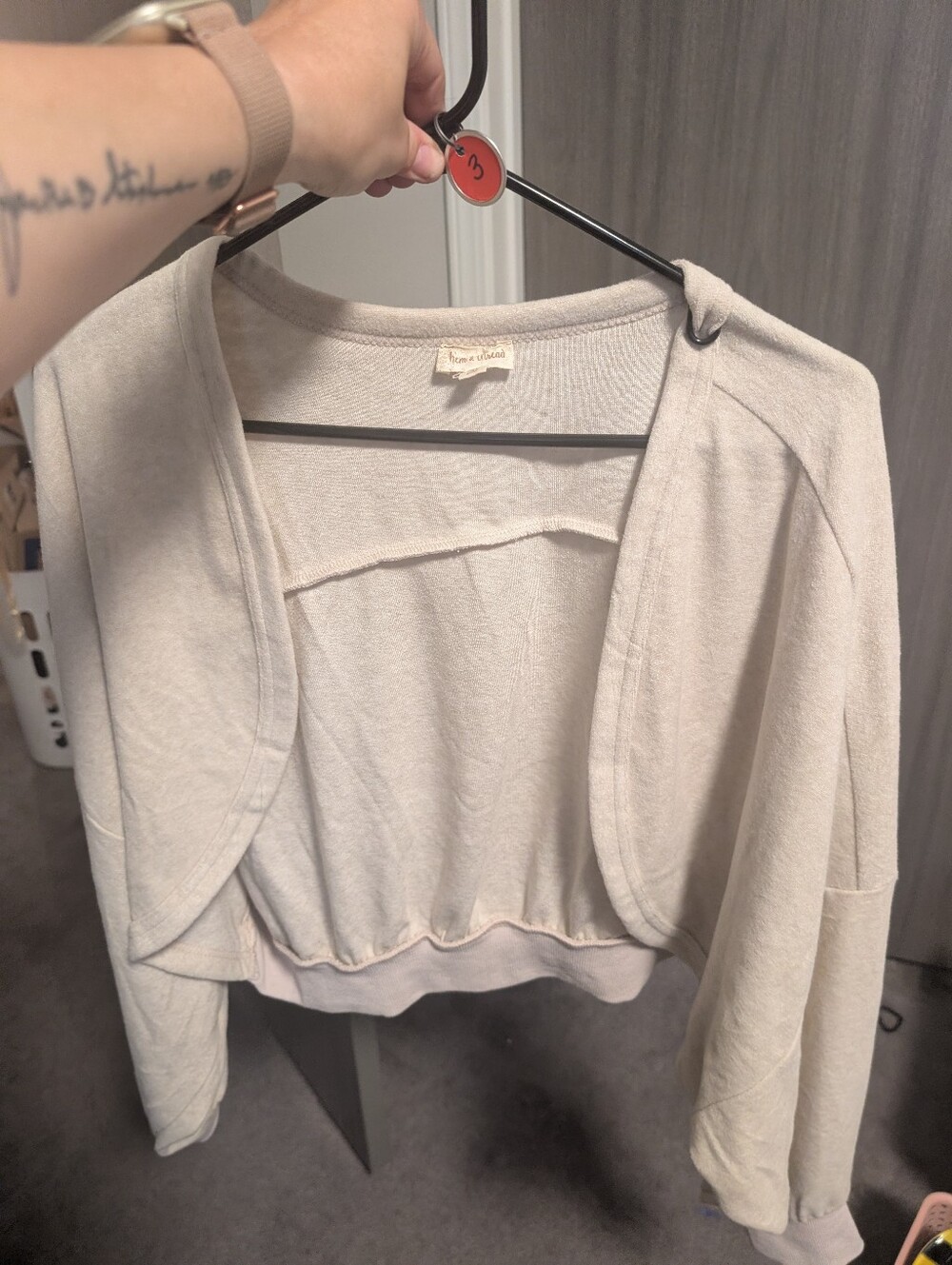 Hem & Thread Cream Cropped Open-Front Jacket